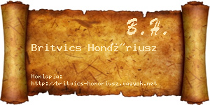 Britvics Honóriusz névjegykártya